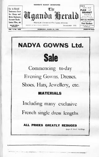 cover page of Uganda Herald published on March 20, 1940