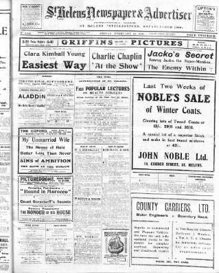 cover page of St. Helens Newspaper & Advertiser published on February 14, 1919