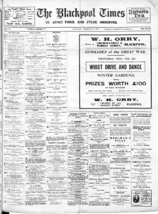 cover page of Blackpool Times published on February 2, 1918