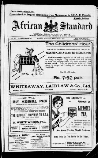 cover page of East African Standard published on February 2, 1918