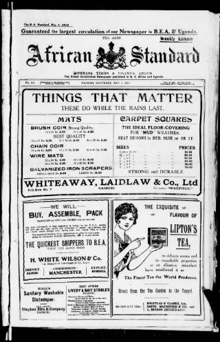 cover page of East African Standard published on May 4, 1918