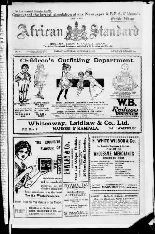 cover page of East African Standard published on November 2, 1918
