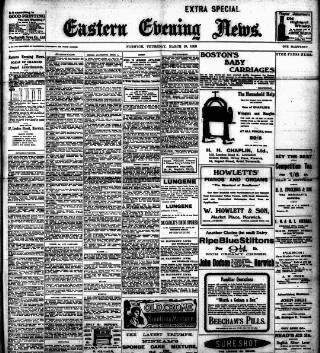 cover page of Eastern Evening News published on March 19, 1908