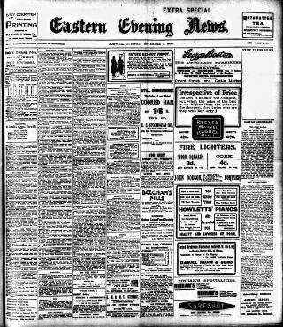 cover page of Eastern Evening News published on November 2, 1909