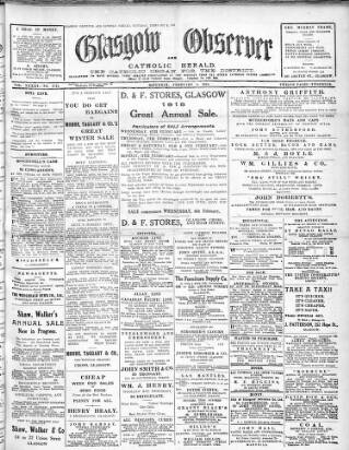cover page of Glasgow Observer and Catholic Herald published on February 2, 1918