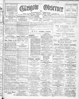 cover page of Glasgow Observer and Catholic Herald published on November 2, 1918
