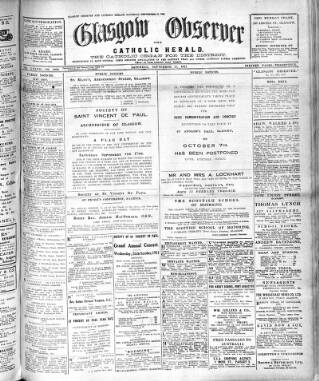 cover page of Glasgow Observer and Catholic Herald published on September 17, 1921