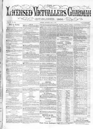 cover page of Licensed Victuallers' Guardian published on May 2, 1874