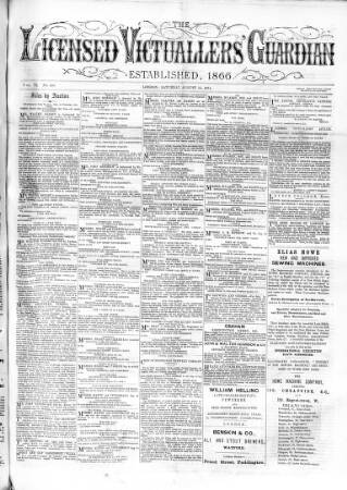 cover page of Licensed Victuallers' Guardian published on August 15, 1874