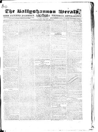 cover page of Ballyshannon Herald published on June 18, 1852