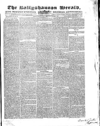 cover page of Ballyshannon Herald published on November 2, 1855