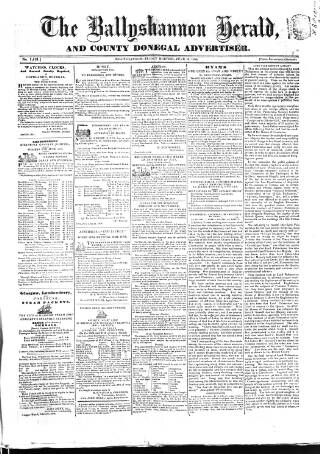 cover page of Ballyshannon Herald published on June 18, 1858