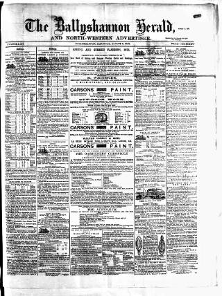 cover page of Ballyshannon Herald published on August 2, 1873