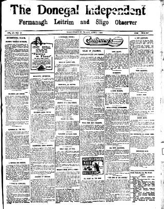 cover page of Donegal Independent published on April 1, 1910