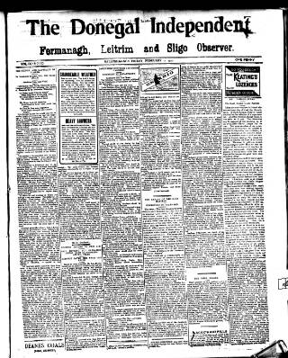cover page of Donegal Independent published on February 2, 1912
