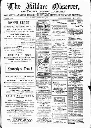 cover page of Kildare Observer and Eastern Counties Advertiser published on September 17, 1887