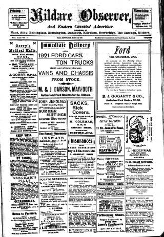 cover page of Kildare Observer and Eastern Counties Advertiser published on June 18, 1921