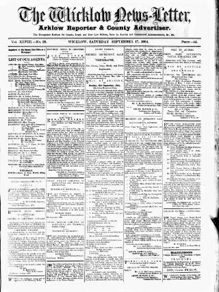 cover page of Wicklow News-Letter and County Advertiser published on September 17, 1904