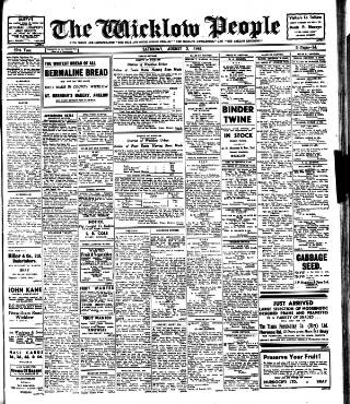 cover page of Wicklow People published on August 2, 1941