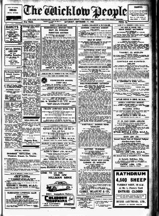 cover page of Wicklow People published on September 17, 1960