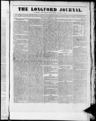 cover page of Longford Journal published on February 2, 1839
