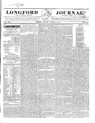 cover page of Longford Journal published on August 2, 1851