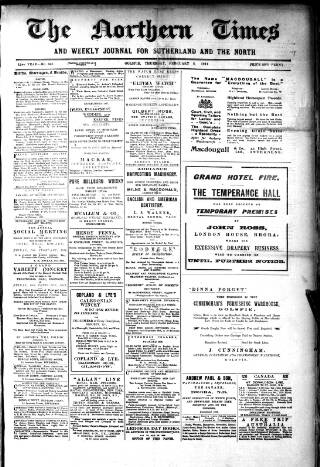 cover page of Northern Times and Weekly Journal for Sutherland and the North published on February 2, 1911
