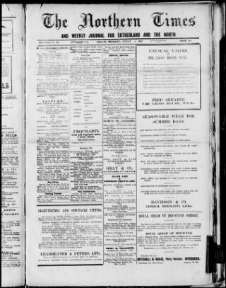 cover page of Northern Times and Weekly Journal for Sutherland and the North published on August 2, 1917
