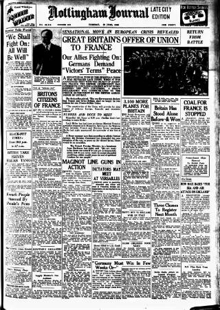 cover page of Nottingham Journal published on June 18, 1940