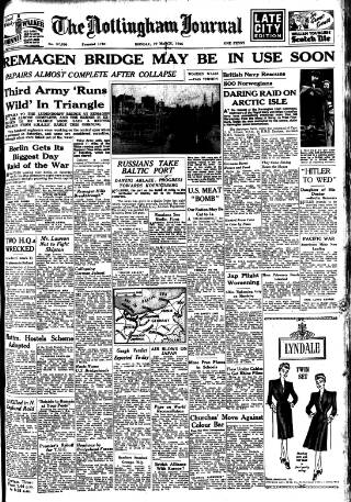 cover page of Nottingham Journal published on March 19, 1945