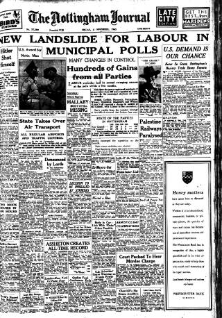 cover page of Nottingham Journal published on November 2, 1945