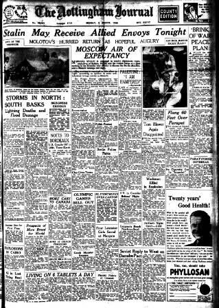 cover page of Nottingham Journal published on August 2, 1948