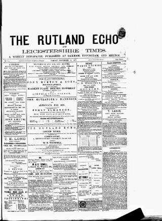 cover page of Rutland Echo and Leicestershire Advertiser published on November 2, 1877