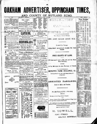 cover page of Rutland Echo and Leicestershire Advertiser published on June 18, 1881