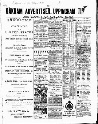 cover page of Rutland Echo and Leicestershire Advertiser published on September 17, 1881
