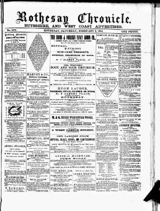 cover page of Rothesay Chronicle published on February 2, 1884