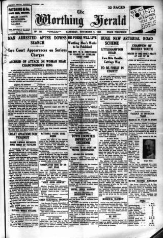 cover page of Worthing Herald published on November 2, 1935