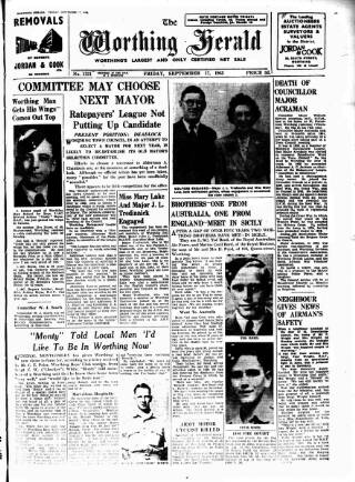 cover page of Worthing Herald published on September 17, 1943