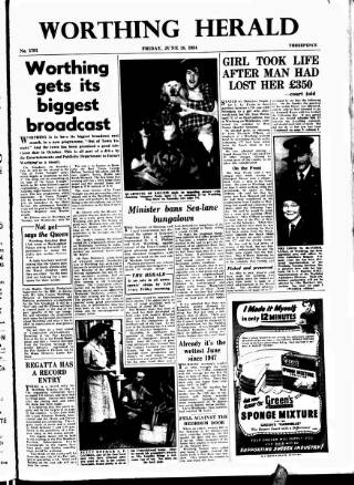 cover page of Worthing Herald published on June 18, 1954