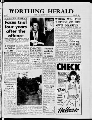 cover page of Worthing Herald published on August 2, 1968