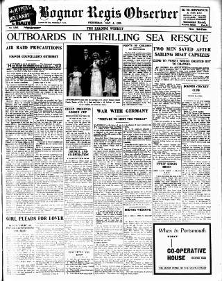 cover page of Bognor Regis Observer published on May 4, 1938