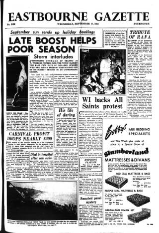 cover page of Eastbourne Gazette published on September 17, 1958