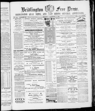 cover page of Bridlington Free Press published on November 2, 1889