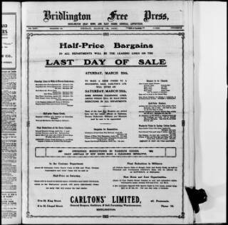 cover page of Bridlington Free Press published on March 19, 1920
