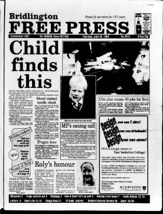 cover page of Bridlington Free Press published on June 18, 1992