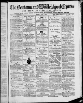 cover page of Montgomeryshire Express published on June 18, 1872