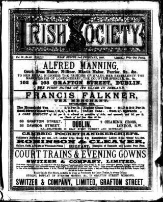 cover page of Irish Society (Dublin) published on February 2, 1889