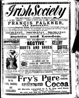 cover page of Irish Society (Dublin) published on June 18, 1892
