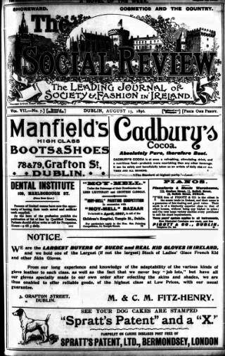 cover page of The Social Review (Dublin, Ireland : 1893) published on August 15, 1896