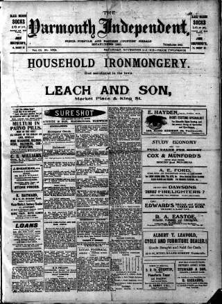 cover page of Yarmouth Independent published on November 2, 1918